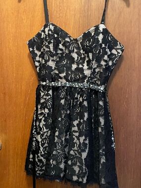 Deb Black Lace Overlay Dress with Nude Lining